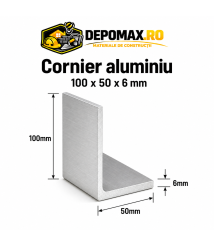 Cornier aluminiu 100 x 50 x 6 mm, 6 metri (EN AW-6060) Cornier aluminiu 100 x 50 x 6 mm, 6 metri (EN AW-6060)